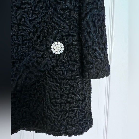 Vintage Black Curly Lamb Coat With Mink Fur Collar - Picture 8 of 15